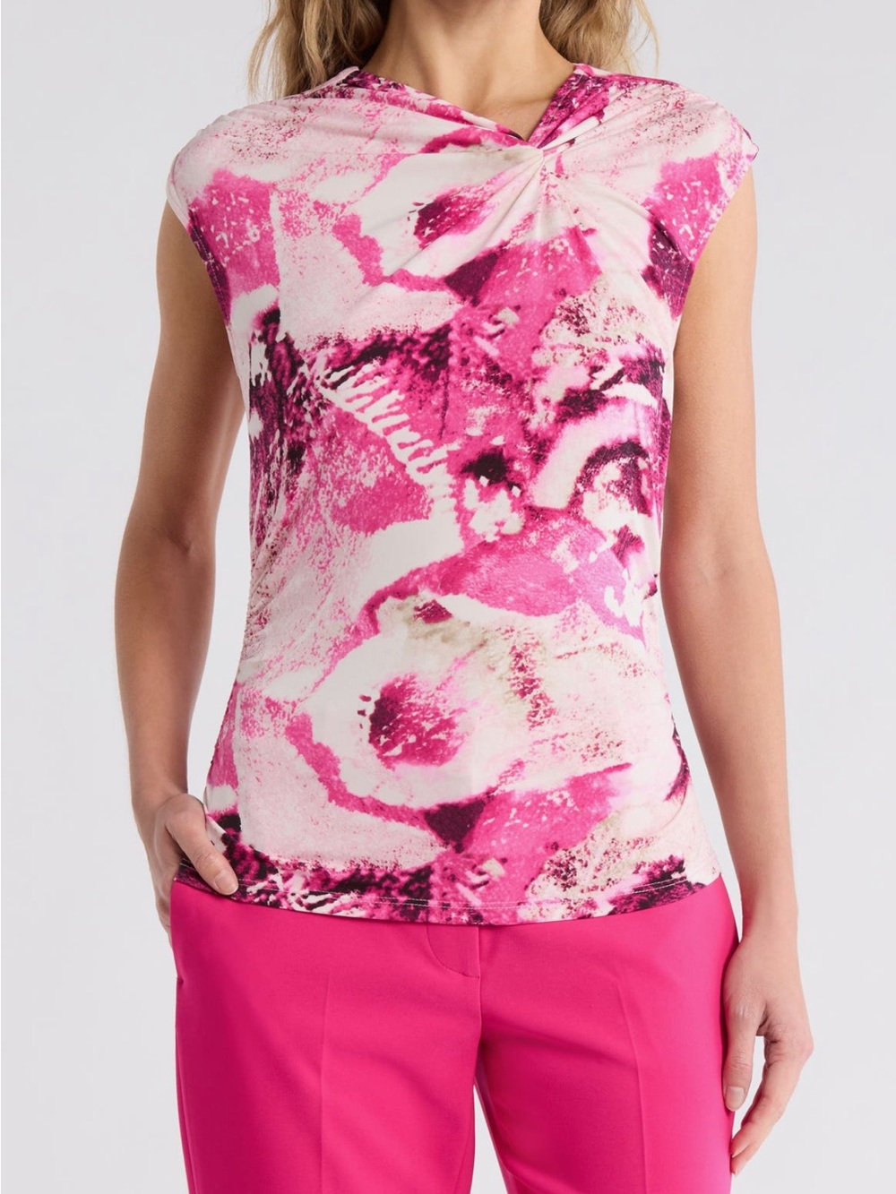 DKNY Asymmetrical Ruched Knit Top